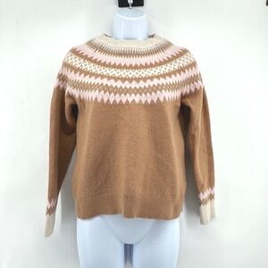 Boden Fair Isle Sweater Brown Pink Size M Fits XS Cottagecore Boho‎ Cabin READ